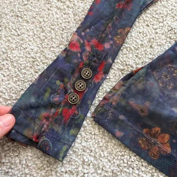 Natural Life Carina Mesh Top Womens S Blue Floral Cottage Whimsigoth Fairy Witch - Picture 4 of 9